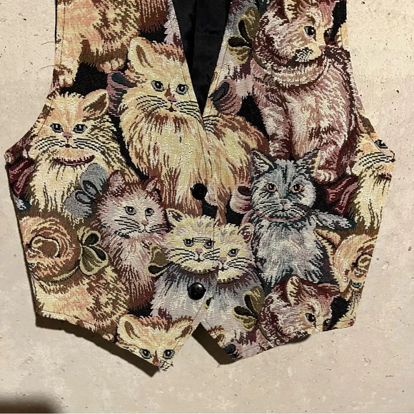 Vintage Facets Cat Vest All Over Print Cats USA Made Rare Vest Obscure Loud Sz M - Picture 2 of 7